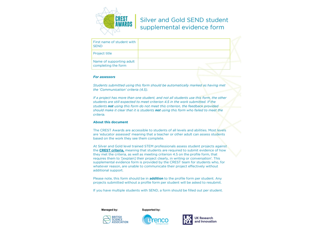 Apprentice Evidence Form CREST Silver & Gold SEND evidence form 2 - checklist | CREST Awards