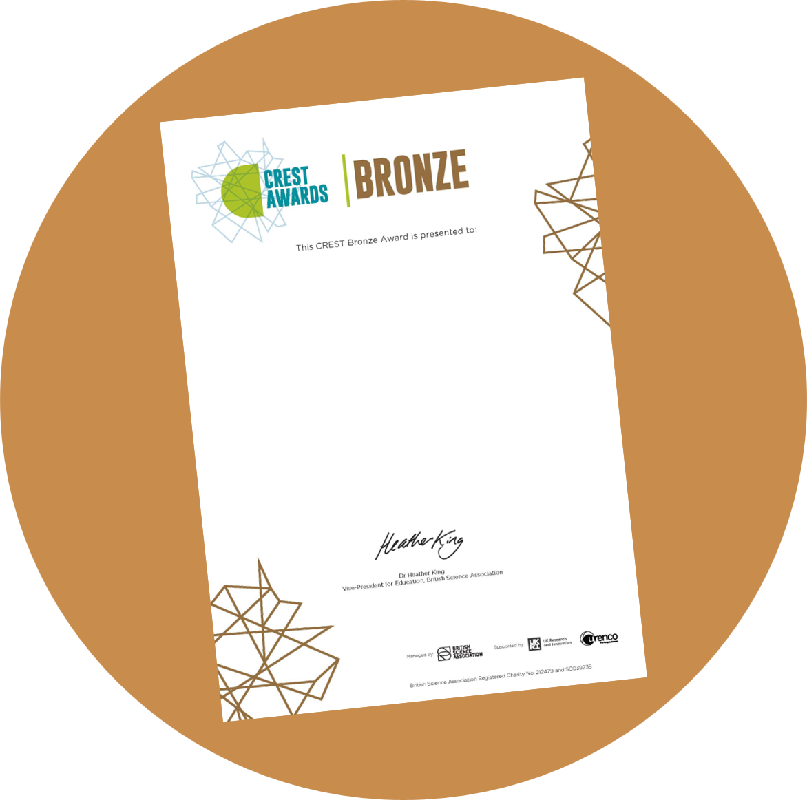 Bronze CREST Awards Certificate Sign Up Widget
