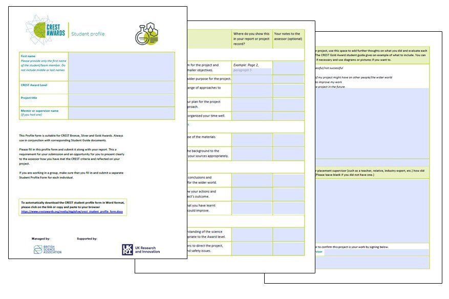An example of a blank student profile form