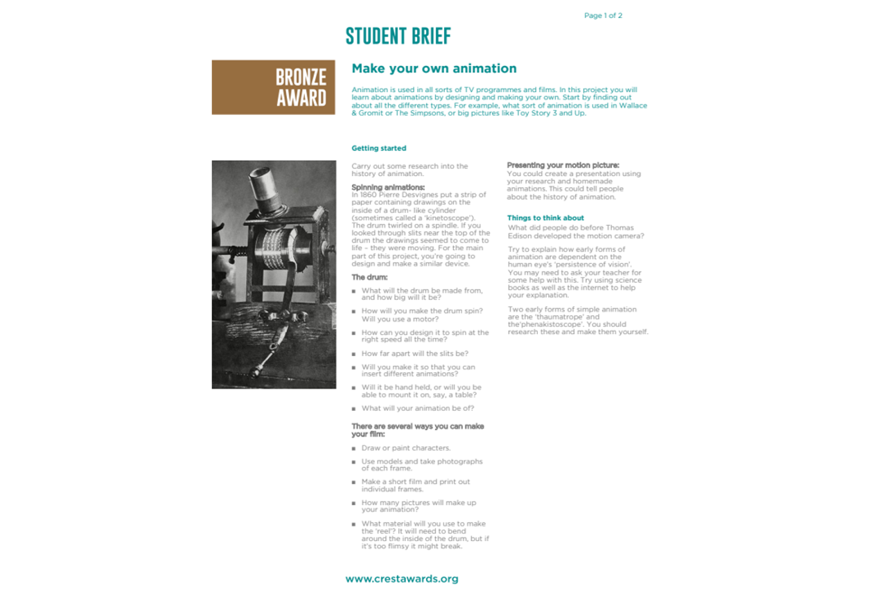Bronze Animation CREST Bronze Make your own animation | CREST Awards