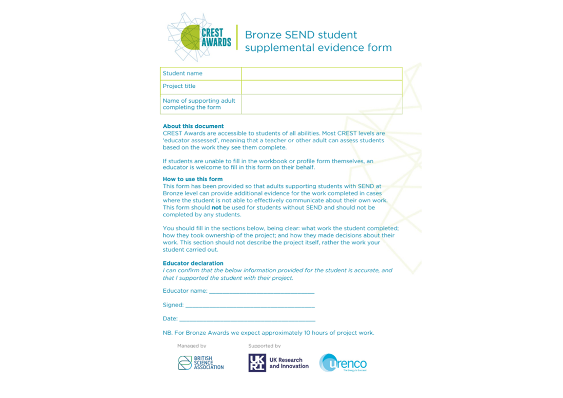 Apprentice Evidence Form CREST Bronze SEND evidence form | CREST Awards
